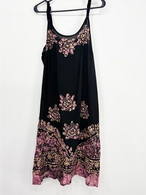 Mille Gabrielle Black Tie Dye Pink Embroidered Stitch Sparkle Boho Tank Dress